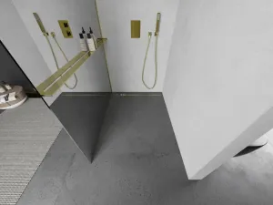 MEXEN/S - Kioto+ L Sprchová zástena WALK-IN s poličkou a držiakom uterákov 80 x 200, zrkadlová, zlatá 800-080-123-50-50