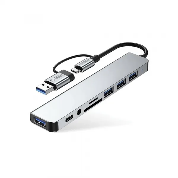 Tech-Protect HB06 HUB adaptér USB-C + USB - 4x USB / USB-C / SD / TF / AV 3.5, šedý