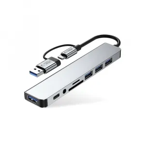 Tech-Protect HB06 HUB adaptér USB-C + USB - 4x USB / USB-C / SD / TF / AV 3.5, šedý