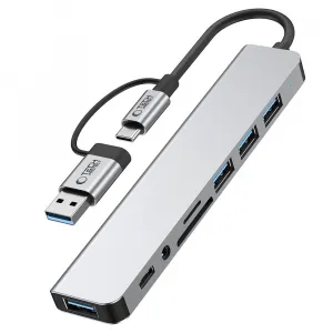 Tech-Protect HB06 HUB adaptér USB-C + USB - 4x USB / USB-C / SD / TF / AV 3.5, šedý