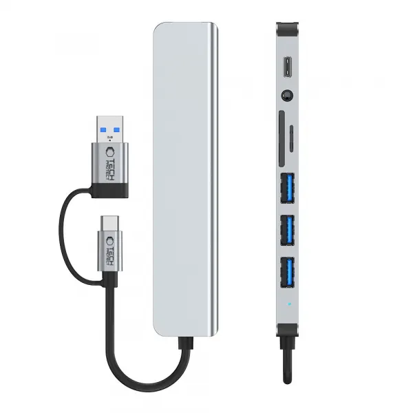 Tech-Protect HB06 HUB adaptér USB-C + USB - 4x USB / USB-C / SD / TF / AV 3.5, šedý
