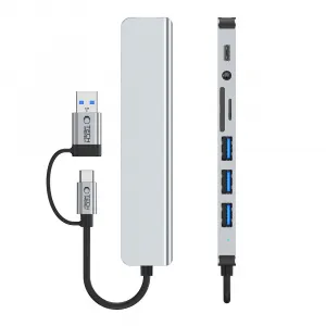 Tech-Protect HB06 HUB adaptér USB-C + USB - 4x USB / USB-C / SD / TF / AV 3.5, šedý