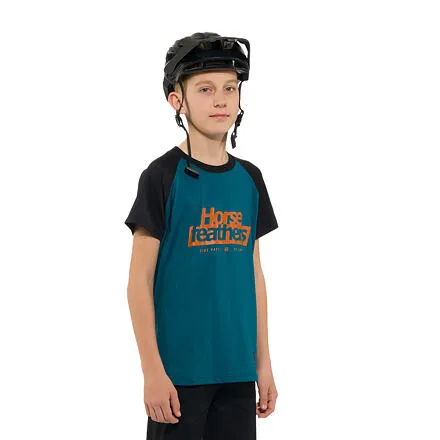 HORSEFEATHERS Detský bike dres Spike - petrol/black BLUE velikost M
