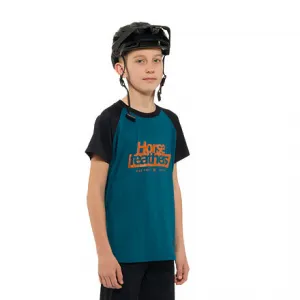 HORSEFEATHERS Detský bike dres Spike - petrol/black BLUE velikost M
