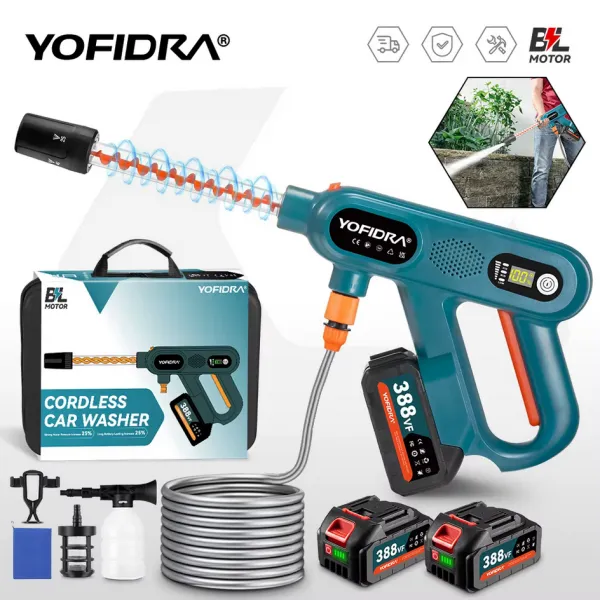 OneVan / Yofidra AKU Elektrický vysokotlakový čistič YOFIDRA tlaková umývačka 220 bar 3500W bezuhlíková elektrická umývačka 5 v 1 s otočnou sprchou pre batériu MAKITA 18V. Motorček od KAWASAKI