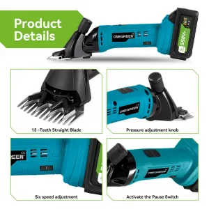 OneVan / OneGreen Elektrické nožnice na ovce akumulátorové 13 zubové strihanie vlny Nožnice na strihanie vlny OneGreen 500W vhodné pre batériu MAKITA 18V. 2 x batérie + nabíjačka Batéria: 2ks batéria