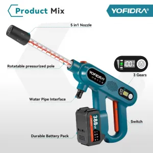OneVan / Yofidra AKU Elektrický vysokotlakový čistič YOFIDRA tlaková umývačka 220 bar 3500W bezuhlíková elektrická umývačka 5 v 1 s otočnou sprchou pre batériu MAKITA 18V. Motorček od KAWASAKI