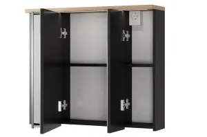 Szynaka Závesná kúpeľňová skrinka Swing II 58 80 cm so zrkadlom a LED osvetlením čierna/dub Artisan