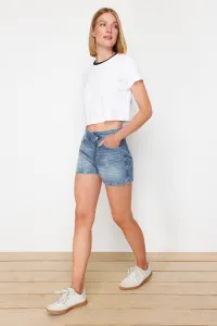 Trendyol Blue Waist Detailed High Waist Denim Shorts