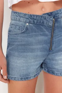 Trendyol Blue Waist Detailed High Waist Denim Shorts
