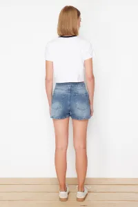 Trendyol Blue Waist Detailed High Waist Denim Shorts