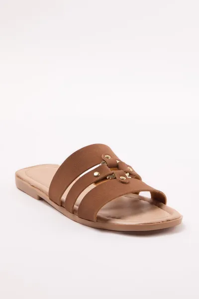 Trendyol Tan Riveted Brown Banded Women's Slippers