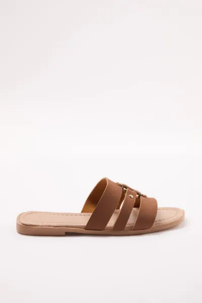 Trendyol Tan Riveted Brown Banded Women's Slippers