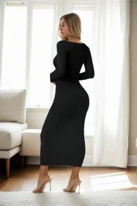 99444 Dewberry Square Neck Long Sleeve Women Dress-BLACK