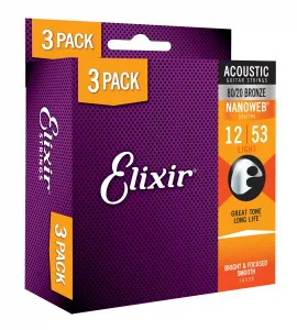 Elixir Nanoweb 80/20 Bronze Light 3-Pack
