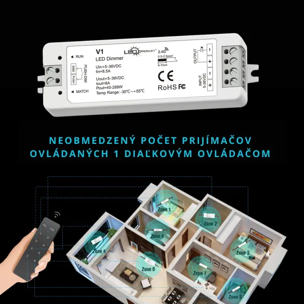 LEDprodukt LED prijímač V1 RF 2,4GHz 8A