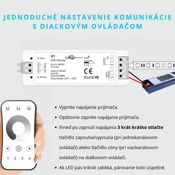 LEDprodukt LED prijímač V1 RF 2,4GHz 8A