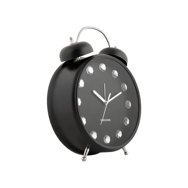 Karlsson 6019BK dizajnové stolové hodiny/budíkčierne, priemer 30 cm
