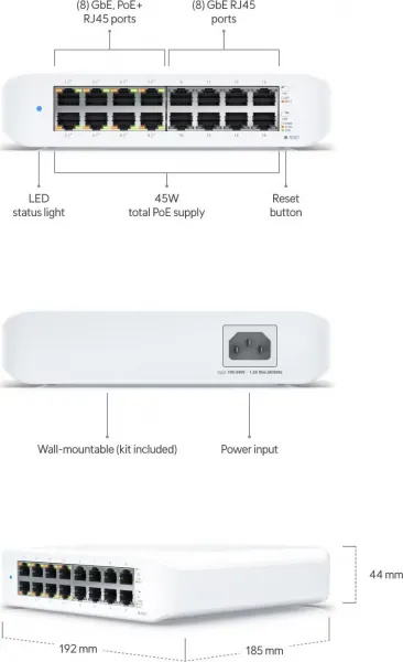 Ubiquiti UBNT UniFi Switch USW-Lite-16-PoE [16xGigabit, 8x PoE out 45W, 802.3at/af, 16Gbps]