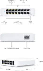 Ubiquiti UBNT UniFi Switch USW-Lite-16-PoE [16xGigabit, 8x PoE out 45W, 802.3at/af, 16Gbps]