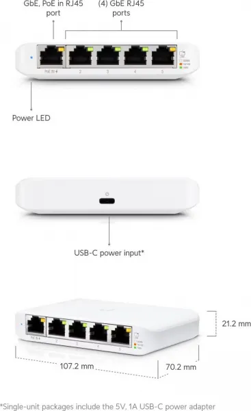 Ubiquiti UBNT UniFi Switch USW-Flex-Mini [5xGigabit, 1xPoE In]