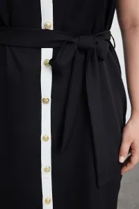 Trendyol Curve Black Shirt Collar Gold Buttoned Detachable Belt Plus Size Mini Woven Dress