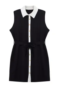 Trendyol Curve Black Shirt Collar Gold Buttoned Detachable Belt Plus Size Mini Woven Dress