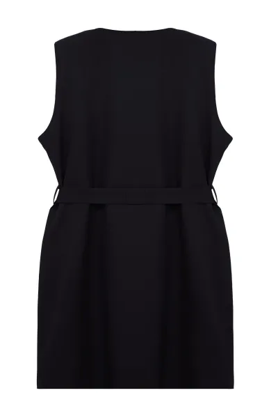 Trendyol Curve Black Shirt Collar Gold Buttoned Detachable Belt Plus Size Mini Woven Dress
