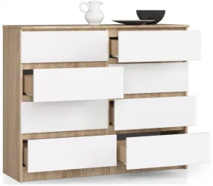Ak furniture Komoda Kuba 120 cm 8 šuplíků dub sonoma/bílá