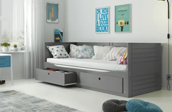 BMS Detská posteľ HERMES s matracom | sivá 80 x 200 cm
