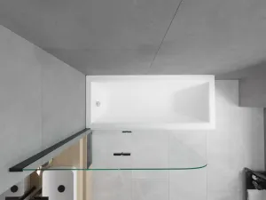 MEXEN/S - Cubik obdĺžniková vaňa 170 x 70 cm s panelom + vaňová zástena 80, transparent, čierna 550317070X9008027000