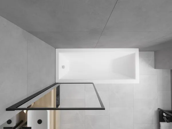 MEXEN/S - Cubik obdĺžniková vaňa 170 x 70 cm s panelom + vaňová zástena 80, čierna vzor fix 550317070X9308007070
