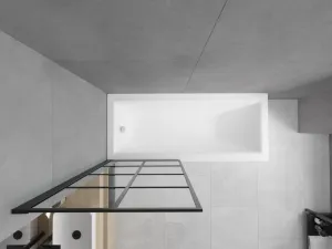 MEXEN/S - Cubik obdĺžniková vaňa 170 x 70 cm s panelom + vaňová zástena 70, čierna vzor fix 550317070X9307007077