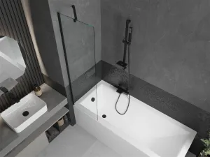 MEXEN/S - Cubik obdĺžniková vaňa 150 x 70 cm s panelom + vaňová zástena 50, transparent, čierna 550315070X9505000070