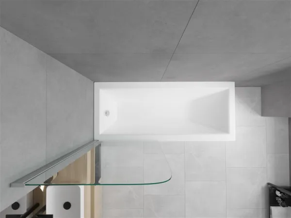 MEXEN/S - Cubik obdĺžniková vaňa 150 x 70 cm s panelom + vaňová zástena 80, transparent, chróm 550315070X9008010100
