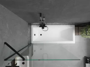 MEXEN/S - Cubik obdĺžniková vaňa 160 x 70 cm s panelom + vaňová zástena 100, transparent, čierna 550316070X9510000070
