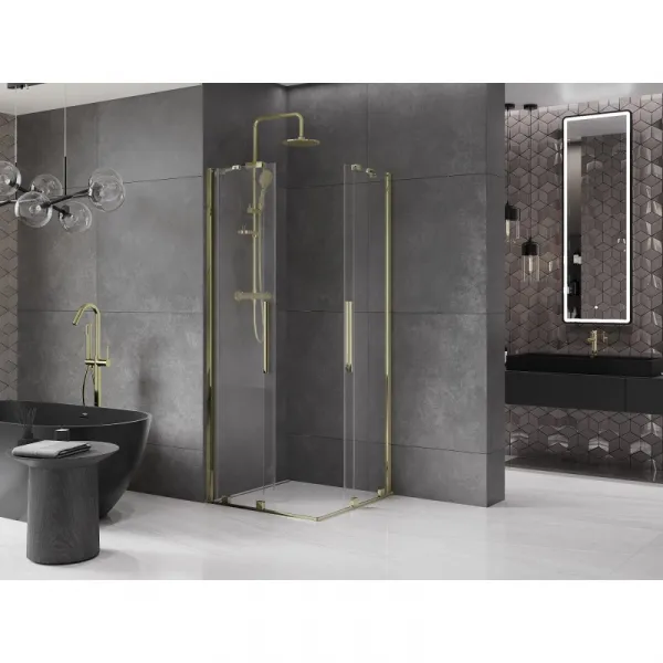 MEXEN/S - Velar Duo štvorcový sprchovací kút 80 x 80, transparent, zlatá 871-080-080-02-50