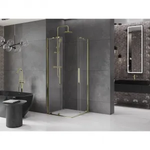 MEXEN/S - Velar Duo štvorcový sprchovací kút 80 x 80, transparent, zlatá 871-080-080-02-50