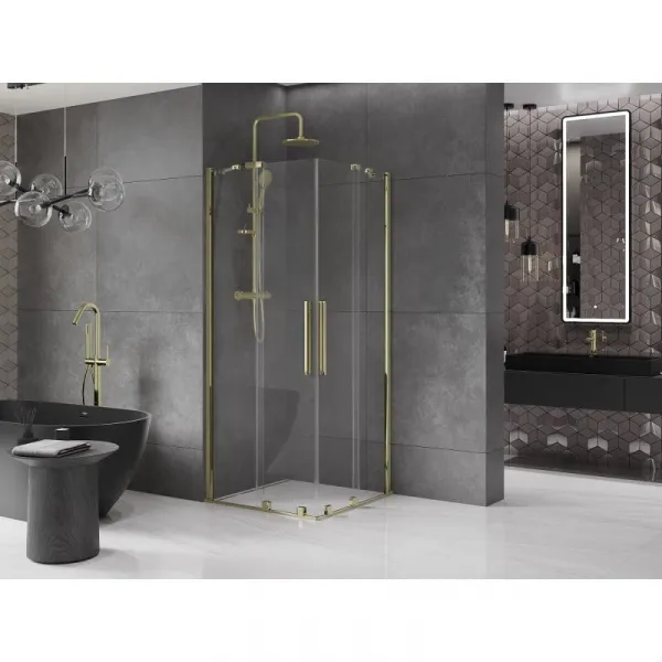 MEXEN/S - Velar Duo štvorcový sprchovací kút 90 x 90, transparent, zlatá 871-090-090-02-50