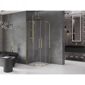 MEXEN/S - Velar Duo štvorcový sprchovací kút 90 x 90, transparent, zlatá 871-090-090-02-50