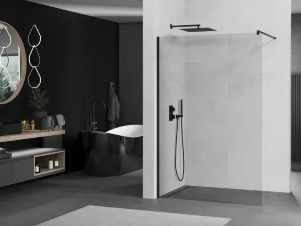 MEXEN/S - Kioto Sprchová zástena WALK-IN 95 x 200, transparent 8 mm, čierna 800-095-101-70-00