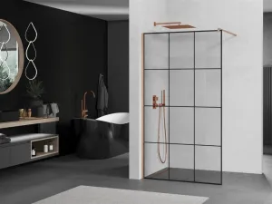 MEXEN/S - Kioto Sprchová zástena WALK-IN 110 x 200, čierny vzor 8 mm, meď kartáčovaná 800-110-101-65-77