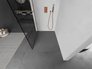 MEXEN/S - Kioto Sprchová zástena WALK-IN 100 x 200, čierny vzor 8 mm, meď kartáčovaná 800-100-101-65-77