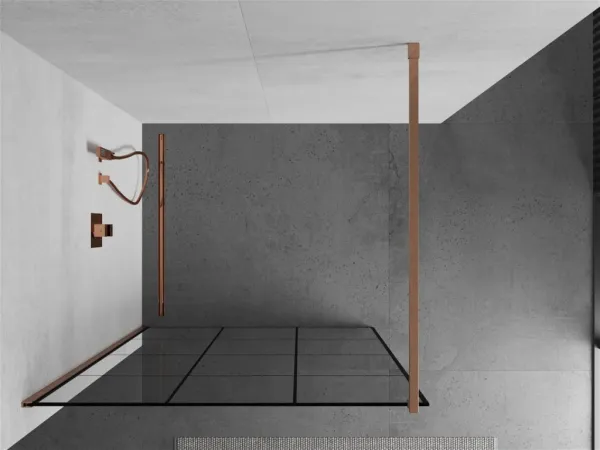 MEXEN/S - Kioto Sprchová zástena WALK-IN 100 x 200, čierny vzor 8 mm, meď kartáčovaná 800-100-101-65-77