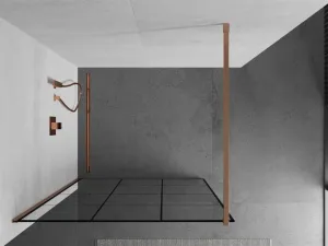 MEXEN/S - Kioto Sprchová zástena WALK-IN 100 x 200, čierny vzor 8 mm, meď kartáčovaná 800-100-101-65-77