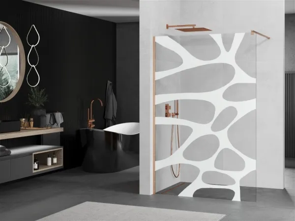 MEXEN/S - Kioto Sprchová zástena Walk-in 80 x 200, biely vzor 8 mm, meď kartáčovaná 800-080-101-65-97