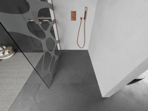 MEXEN/S - Kioto Sprchová zástena Walk-in 80 x 200, biely vzor 8 mm, meď kartáčovaná 800-080-101-65-97