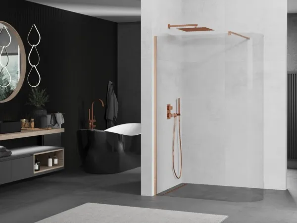 MEXEN/S - Kioto Sprchová zástena WALK-IN 100 x 200, transparent 8 mm, meď kartáčovaná 800-100-101-65-06