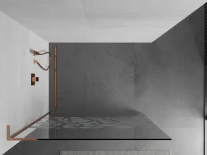 MEXEN/S - Kioto L Sprchová zástena WALK-IN 80 x 200, biely vzor, meď kartáčovaná 800-080-103-65-85