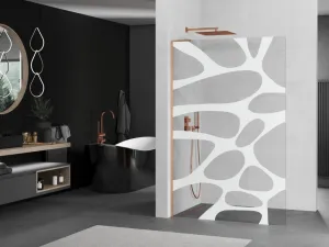 MEXEN/S - Kioto L Sprchová zástena WALK-IN 70 x 200, biely vzor, meď kartáčovaná 800-070-103-65-97